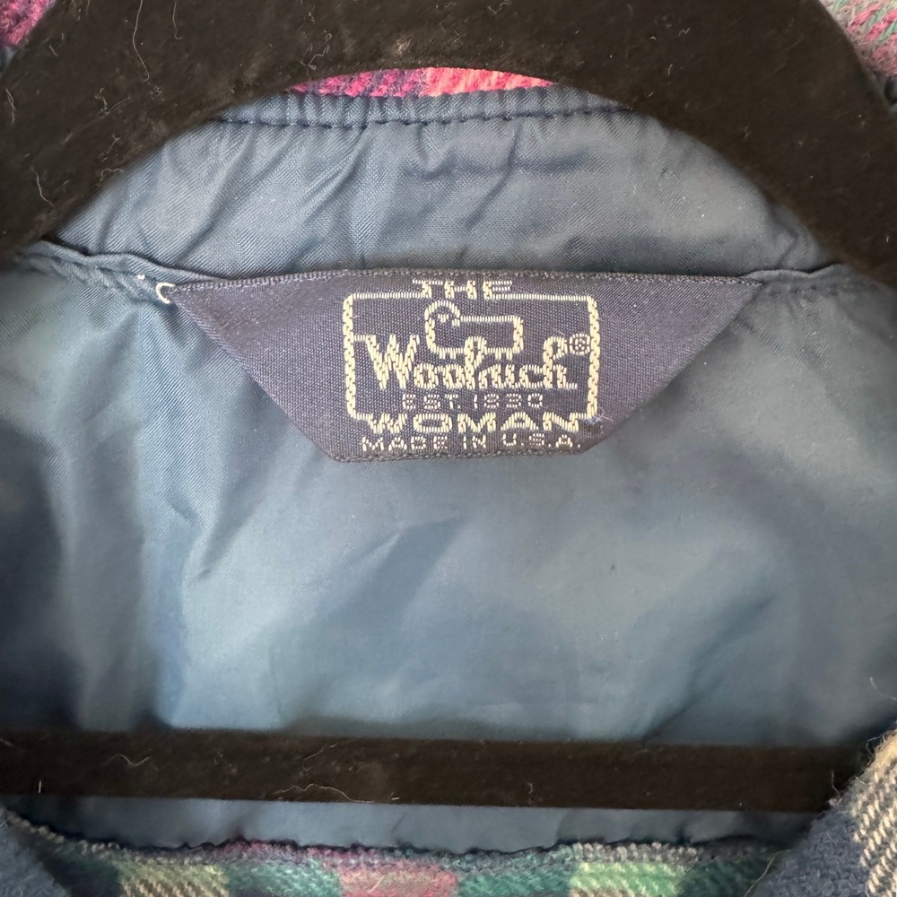 Vintage Woolrich Woman 80s USA Made Plaid Wool Flannel Shirt Blue Pink Gorp - Picture 2 of 4